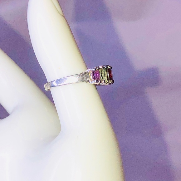 MULTI-GEMSTONE Sterling Silver Single Band Inlay Vintage Ring Sz 7 - Picture 6 of 17